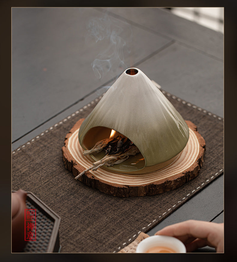 Cheminée à encens du Mont Fuji, brûleur d'encens en cèdre et sauge, grand four en bois sacré péruvien, brûleur d'encens en céramique