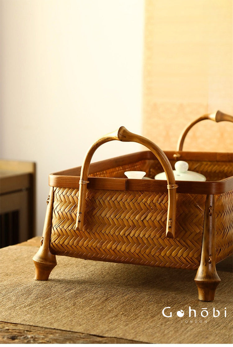 Gohobi Bamboo Woven Hand Basket – Handmade Snack, Fruit & Tea Storage Basket for Picnic or Home