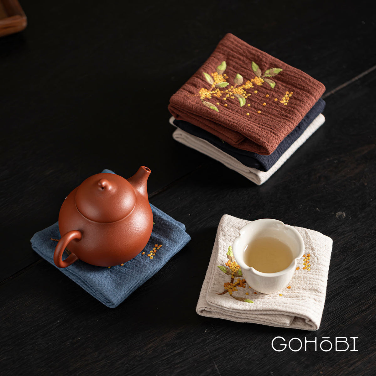 Gohobi Embroidered Tea Towel – Chinese Style Absorbent Tea Cloth for Tea Table