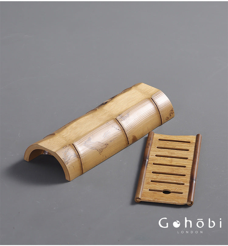 Gohobi Natural Old Bamboo Tea Tray – Water Storage Kung Fu Tea Tray Portable Wet Tea Table