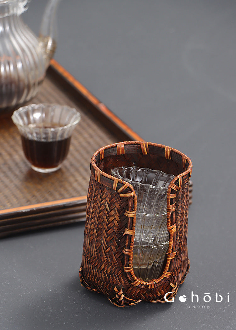 Gohobi Bamboo Woven Tea Cup Holder Basket – Zen Style Tea Cup Storage Tube & Chopstick Basket