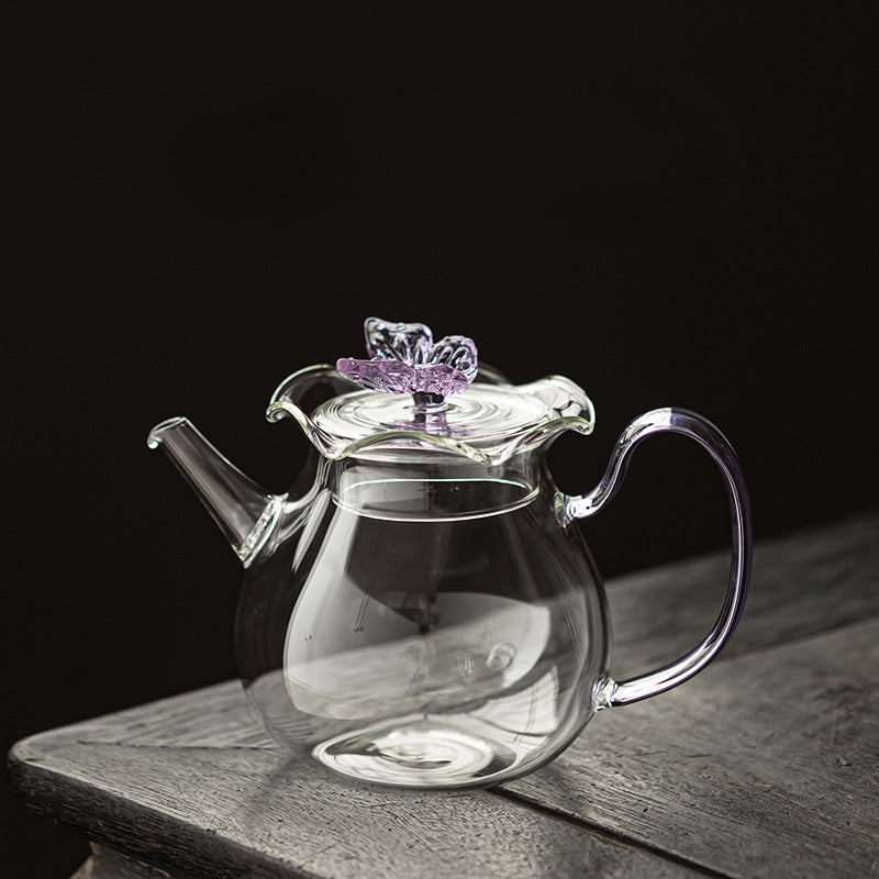 Gohobi Butterfly High Borosilicate Glass Tea Cup and Teapot Set – Heat-Resistant Transparent Gongfu Tea Set for Home and Office