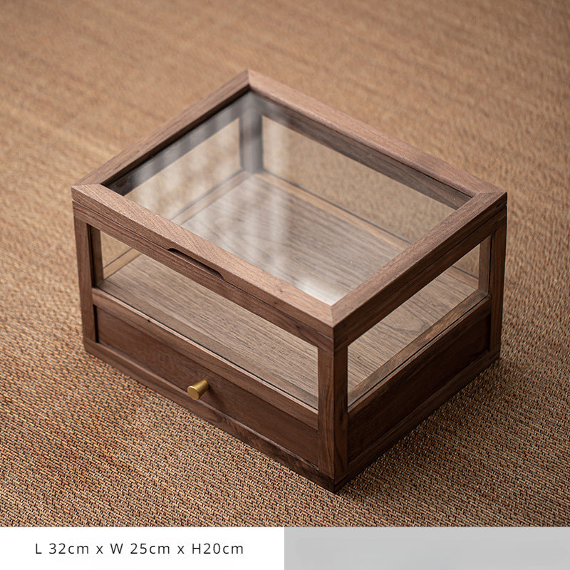 Armoire à thé en verre et bois de noyer Gohobi avec tiroir