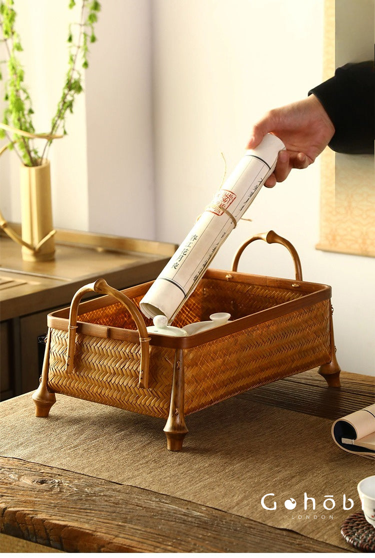 Gohobi Bamboo Woven Hand Basket – Handmade Snack, Fruit & Tea Storage Basket for Picnic or Home