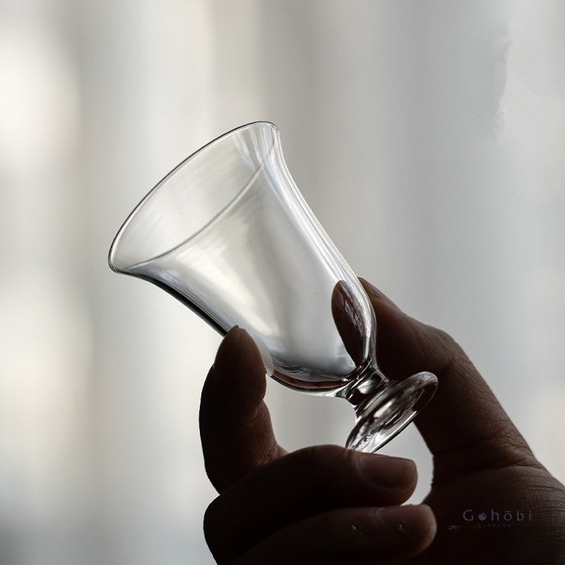 Gohobi Tasse à thé en verre à pied bas faite à la main