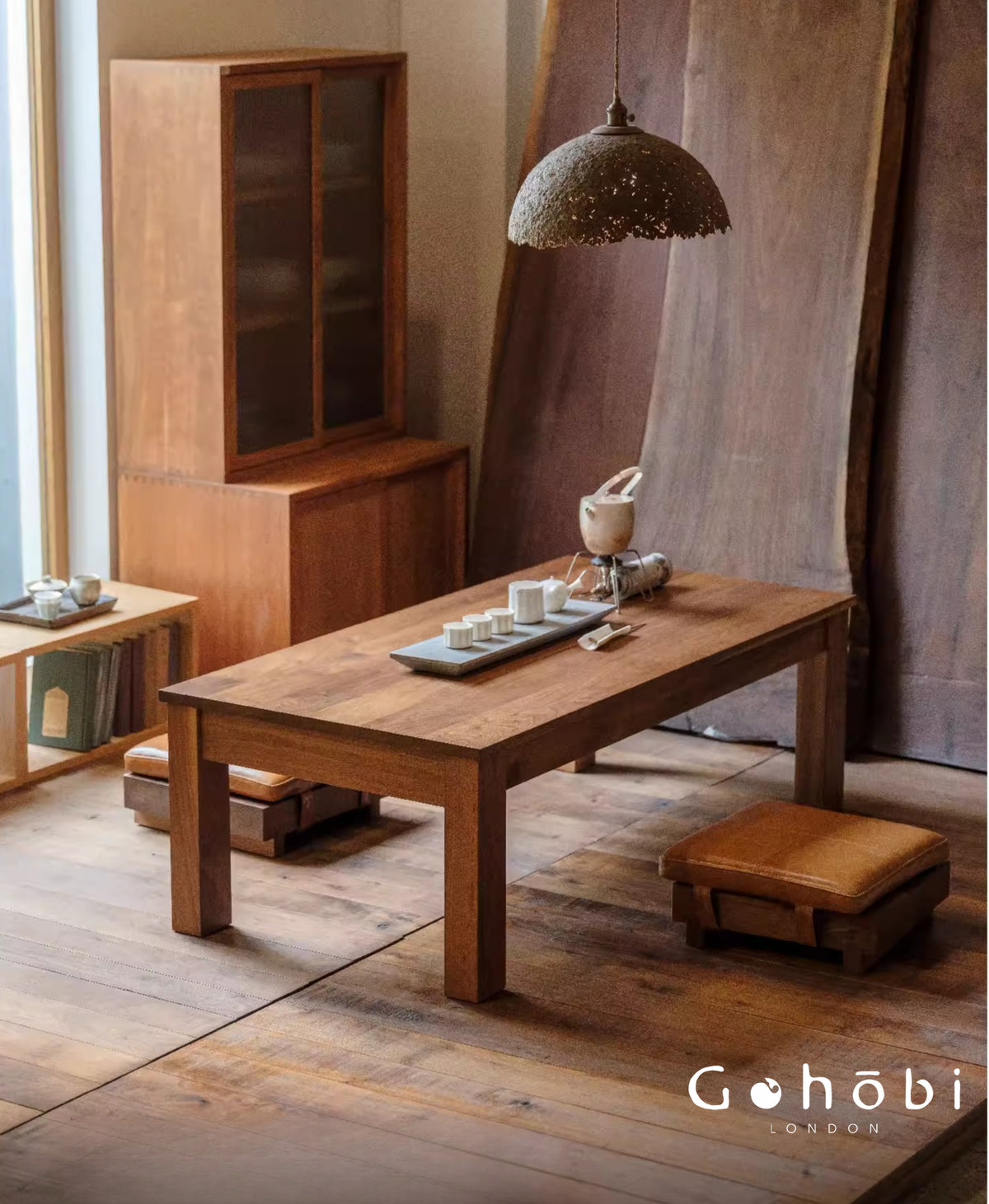 Gohobi Handmade Solid Wood Tatami Floor Platform – Japanese Style Red Oak & Black Walnut Bay Window Seating | FSC Certified Furniture