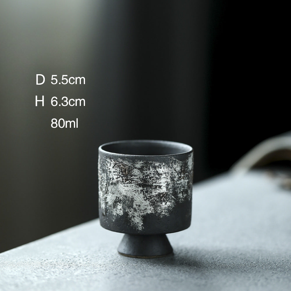 Gohobi Tasse à thé en céramique faite à la main avec finition argentée