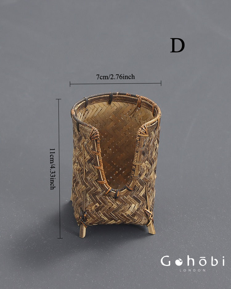 Gohobi Bamboo Woven Tea Cup Holder Basket – Zen Style Tea Cup Storage Tube & Chopstick Basket