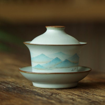 Gohobi Hand painted Mountain Gaiwan Tea Cup Ceramic Chinese Gongfu tea gift set Japanese Chado