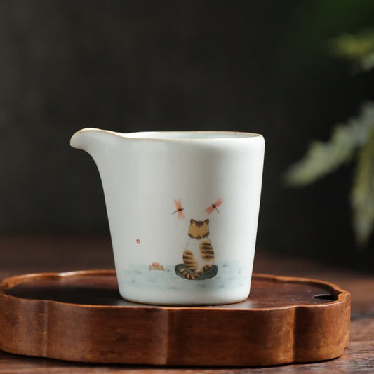 LAST CHANCE Gohobi Hand painted Cat Tea fair cup Ceramic Chinese Gongfu tea Kung fu tea Japanese Chado Oriental tea cup Tea pitchers
