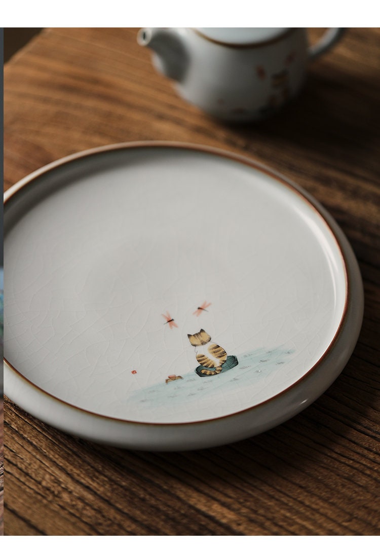 Gohobi Ceramic Tea Trays Serving Trays Gongfu tea trays Japanese Chado Cat collection plate