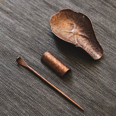 Gohobi Copper Chinese Gongfu Tea Accessories tools set (Incl. 2 Tea Scoop and 1 Tea Scoop stand) Japanese Chado