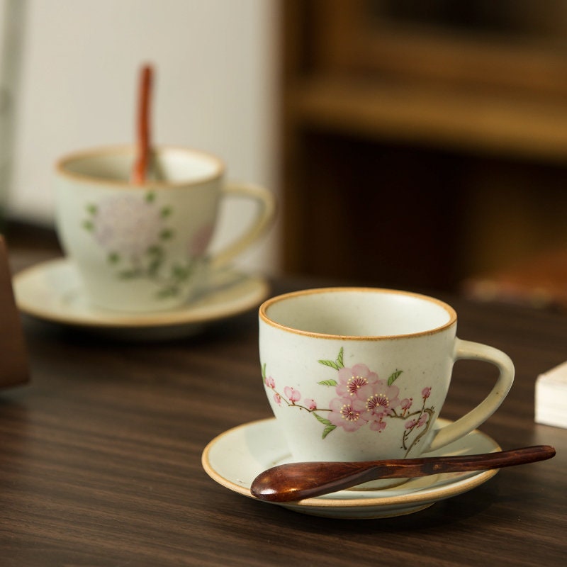 Gohobi Hand-painted ceramic Flowers Hydrangea Peach blossom tea cup Chinese Gongfu tea Kung fu tea Japanese Chado