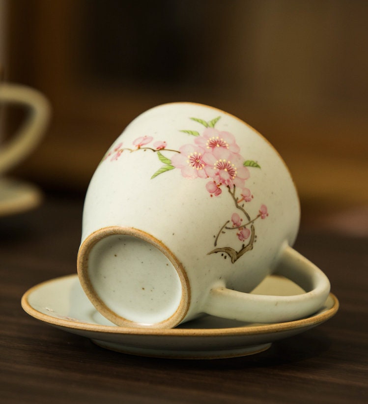 Gohobi Hand-painted ceramic Flowers Hydrangea Peach blossom tea cup Chinese Gongfu tea Kung fu tea Japanese Chado
