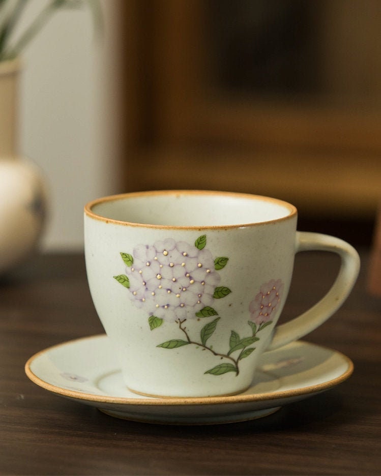Gohobi Hand-painted ceramic Flowers Hydrangea Peach blossom tea cup Chinese Gongfu tea Kung fu tea Japanese Chado