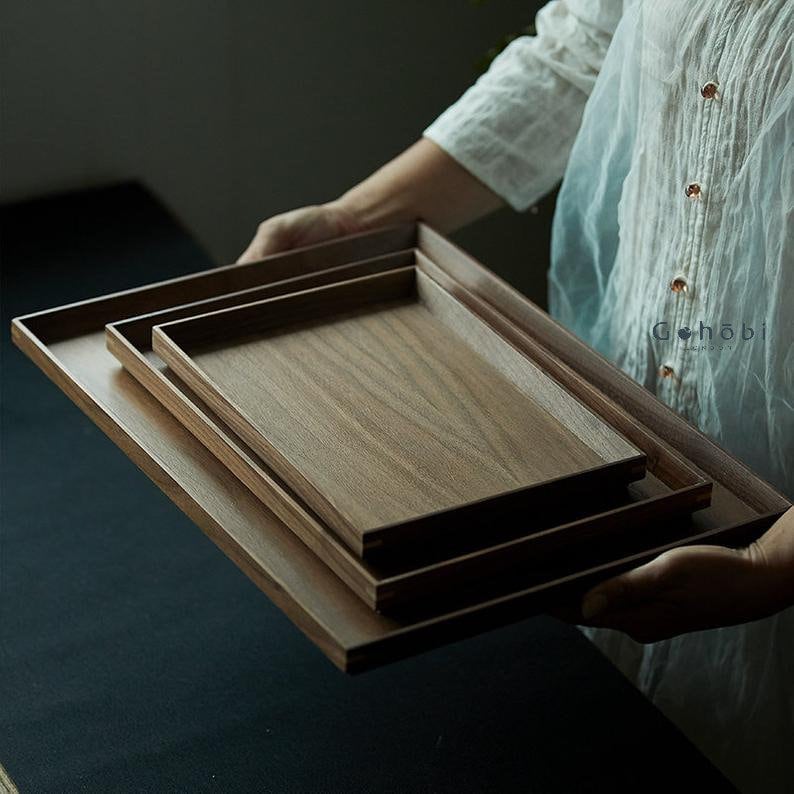 Gohobi Wooden Tea Trays Serving Trays Gongfu tea trays (4 versions) Japanese Chado Black walnut