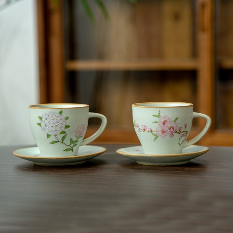 Gohobi Hand-painted ceramic Flowers Hydrangea Peach blossom tea cup Chinese Gongfu tea Kung fu tea Japanese Chado
