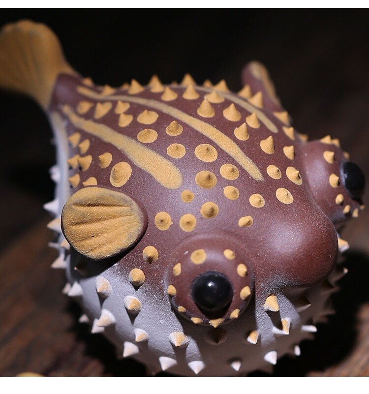 Gohobi Handmade pufferfish ornaments Tea pets ceramic YiXing clay Chinese Gongfu tea Kung fu tea Japanese Chado unique ornaments