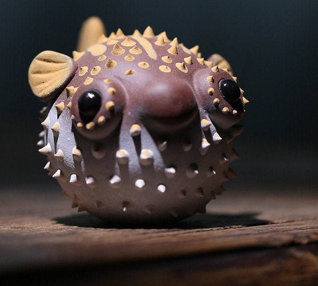 Gohobi Handmade pufferfish ornaments Tea pets ceramic YiXing clay Chinese Gongfu tea Kung fu tea Japanese Chado unique ornaments