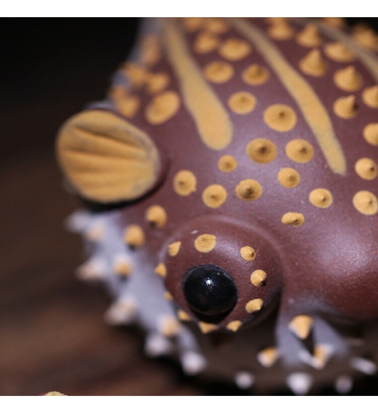 Gohobi Handmade pufferfish ornaments Tea pets ceramic YiXing clay Chinese Gongfu tea Kung fu tea Japanese Chado unique ornaments