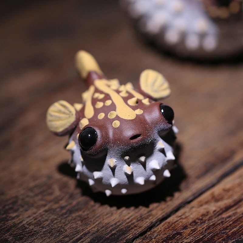 Gohobi Handmade pufferfish ornaments Tea pets ceramic YiXing clay Chinese Gongfu tea Kung fu tea Japanese Chado unique ornaments
