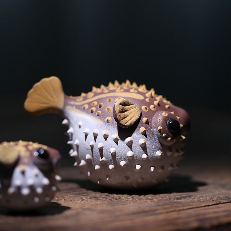 Gohobi Handmade pufferfish ornaments Tea pets ceramic YiXing clay Chinese Gongfu tea Kung fu tea Japanese Chado unique ornaments