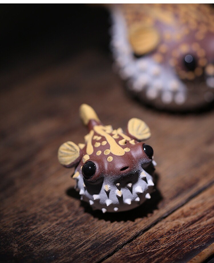 Gohobi Handmade pufferfish ornaments Tea pets ceramic YiXing clay Chinese Gongfu tea Kung fu tea Japanese Chado unique ornaments