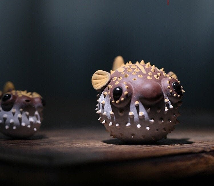 Gohobi Handmade pufferfish ornaments Tea pets ceramic YiXing clay Chinese Gongfu tea Kung fu tea Japanese Chado unique ornaments