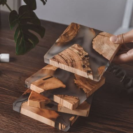 Gohobi Set of Wood Coaster Resin Coasters epoxy tea drink coasters unique handmade coaster placemats Teaware Japanese drinkware