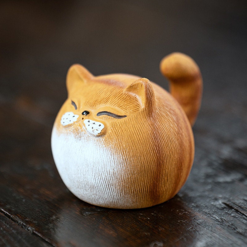 Gohobi Handmade cat ornaments Tea pets ceramic YiXing clay Chinese Gongfu tea Kung fu tea Japanese Chado unique ornaments