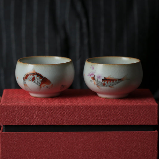 Gohobi A set of 2 hand painted Koi fish Tea Cups birthday wedding gift handmade cup