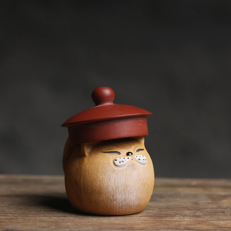 Gohobi Handmade cat ornaments Tea pets ceramic YiXing clay Chinese Gongfu tea Kung fu tea Japanese Chado unique ornaments