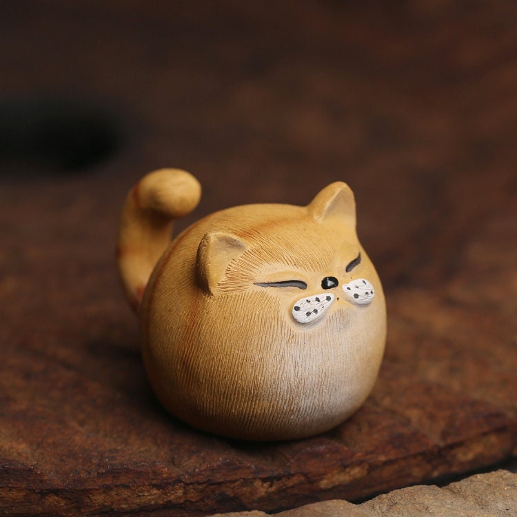 Gohobi Handmade cat ornaments Tea pets ceramic YiXing clay Chinese Gongfu tea Kung fu tea Japanese Chado unique ornaments