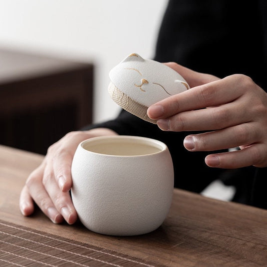 Gohobi Cat tea container storage bottle jar Lucky cat Japanese cat