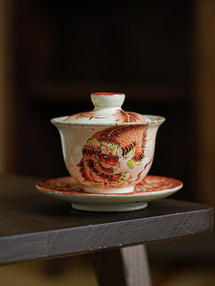 Gohobi Tiger Handmade gaiwan Tea cup and Set. Hand painted, Rustic, Minimalistic Japanese Tea, Green Tea, Gongfu tea