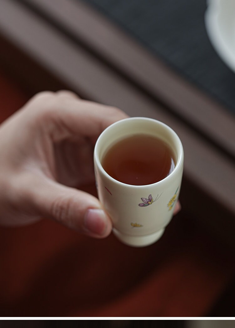 Gohobi Hand painted Butterfly Tea Cup Sake cup Ceramic Chinese Gongfu tea Kung fu tea Japanese Chado by local young designer