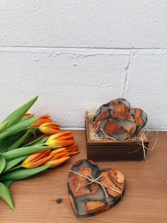 Gohobi Heart shaped coasters wooden resin coasters placemats handmade gift set for couple gifts couple coasters white valentine