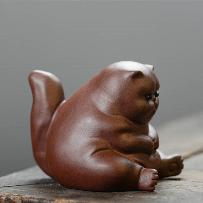 Gohobi Handmade cat ornaments Tea pets ceramic YiXing clay Chinese Gongfu tea Kung fu tea Japanese Chado unique ornaments