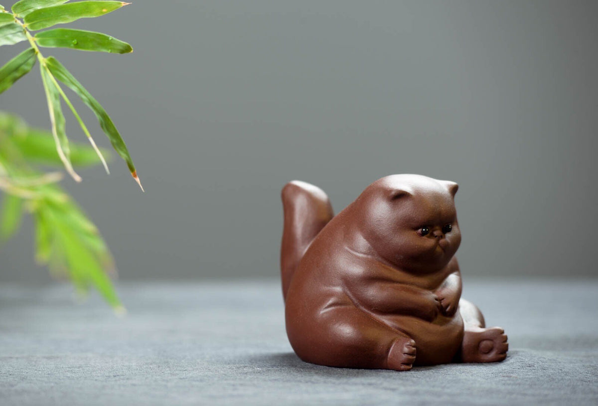 Gohobi Handmade cat ornaments Tea pets ceramic YiXing clay Chinese Gongfu tea Kung fu tea Japanese Chado unique ornaments