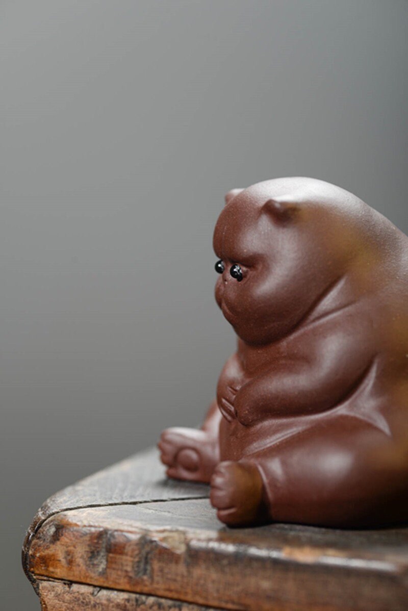 Gohobi Handmade cat ornaments Tea pets ceramic YiXing clay Chinese Gongfu tea Kung fu tea Japanese Chado unique ornaments