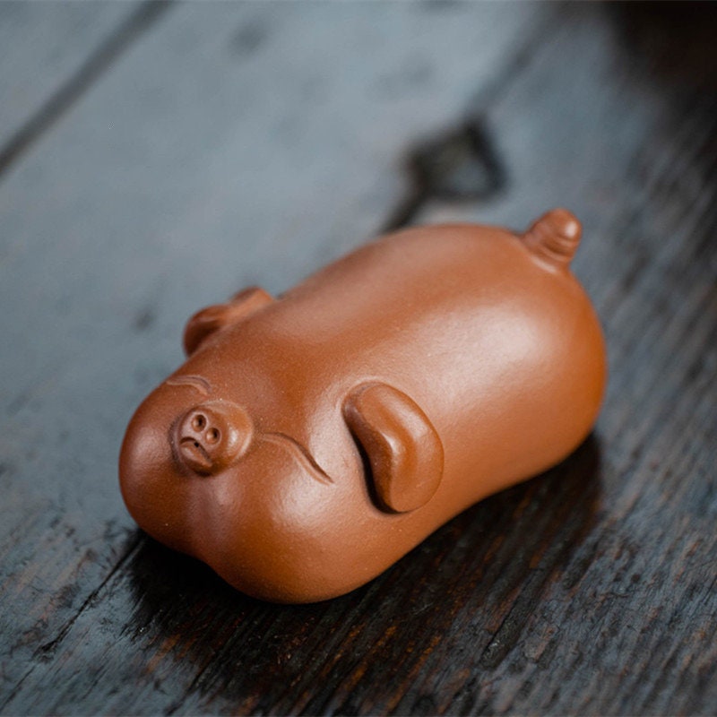 Gohobi Handmade pig ornaments Tea pets ceramic YiXing clay Chinese Gongfu tea Kung fu tea Japanese Chado unique ornaments