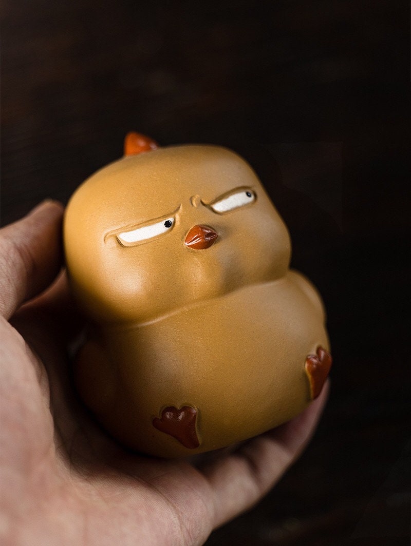 Gohobi Handmade yellow bird chicken ornaments Tea pets ceramic YiXing clay Chinese Gongfu tea Kung fu tea Japanese Chado unique ornaments