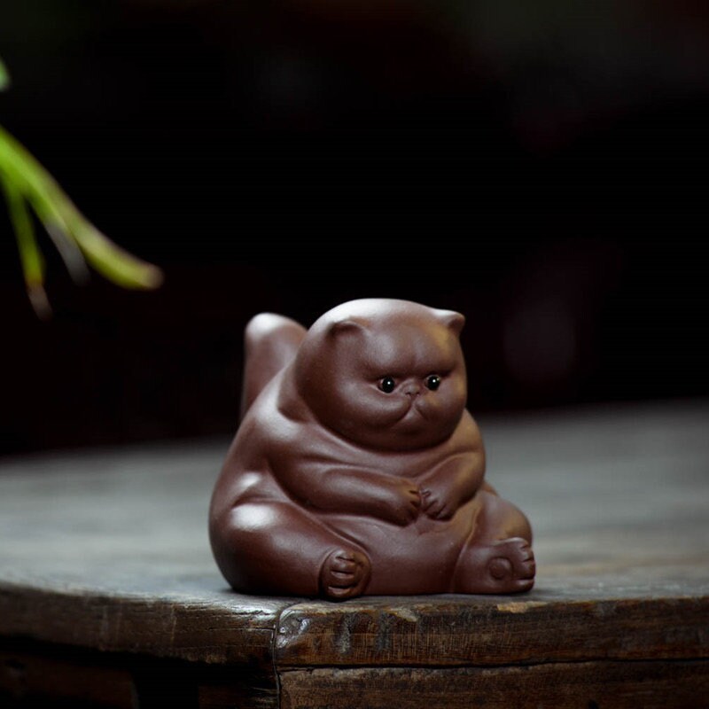 Gohobi Handmade cat ornaments Tea pets ceramic YiXing clay Chinese Gongfu tea Kung fu tea Japanese Chado unique ornaments
