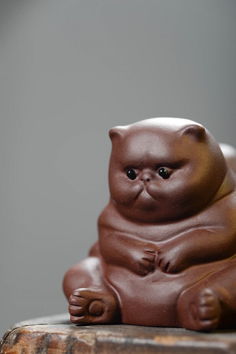 Gohobi Handmade cat ornaments Tea pets ceramic YiXing clay Chinese Gongfu tea Kung fu tea Japanese Chado unique ornaments