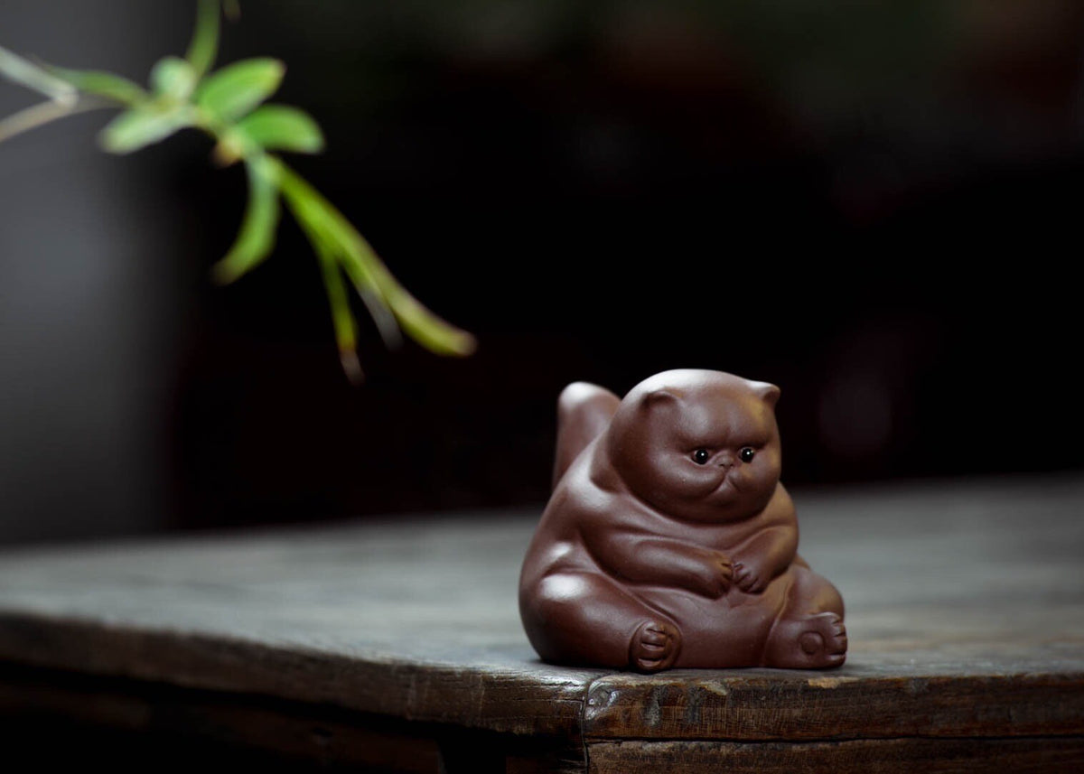 Gohobi Handmade cat ornaments Tea pets ceramic YiXing clay Chinese Gongfu tea Kung fu tea Japanese Chado unique ornaments