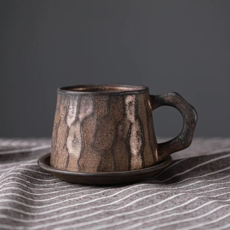Gohobi Handmade stoneware Coffee cup and saucer Japanese vintage style coffee mug