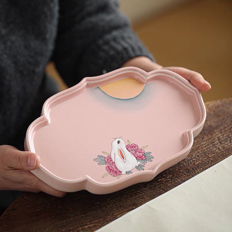 Gohobi Rabbit Handmade Pink gaiwan, Hand painted, vintage, high quality, Rustic, Minimalistic Japanese Tea, Green Tea, Gongfu tea