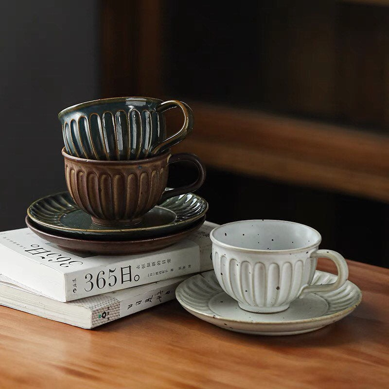 Gohobi Handmade stoneware Coffee cup and saucer Japanese vintage style coffee mug