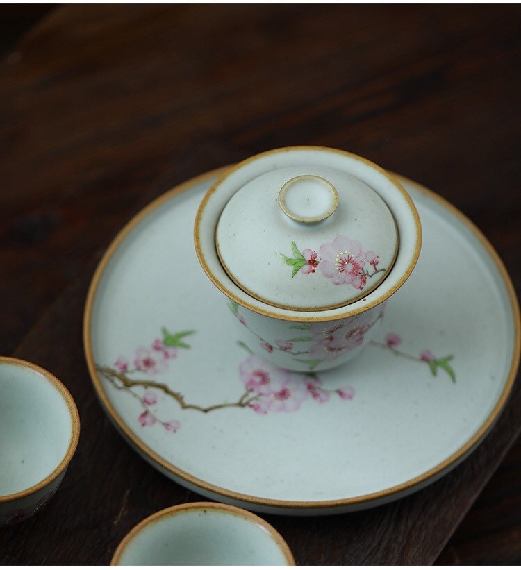 Gohobi Handmade floral gaiwan Tea cup Set, Hand painted, vintage, high quality, Rustic, Japanese Tea, Green Tea, Gongfu tea