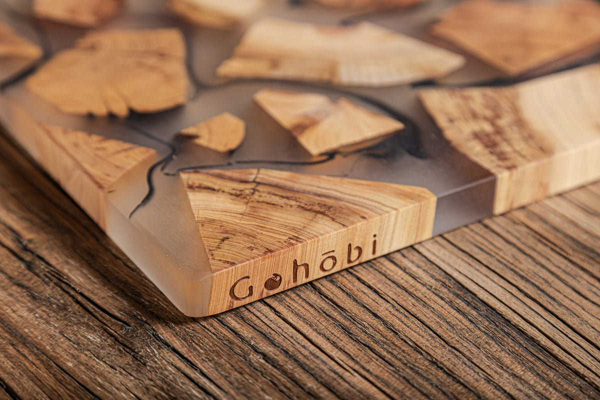Gohobi Handmade Wood Resin placemats Square 24 cm luxury epoxy tea drink placemat unique tableware Japanese wooden drinkware unique
